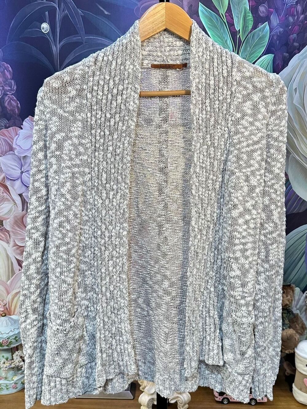 Belldini S Marled 100% Cotton Open Front Cardigan Cable Knit Boho Coastal Casual
